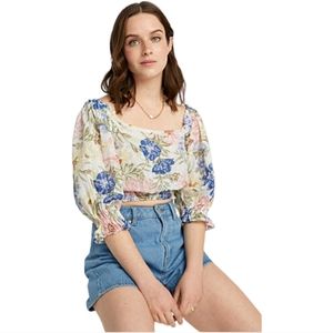 Billabong Floral Puff Sleeve Crop Top L